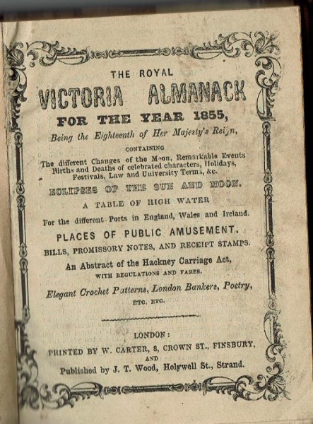 1855 Almanack title page